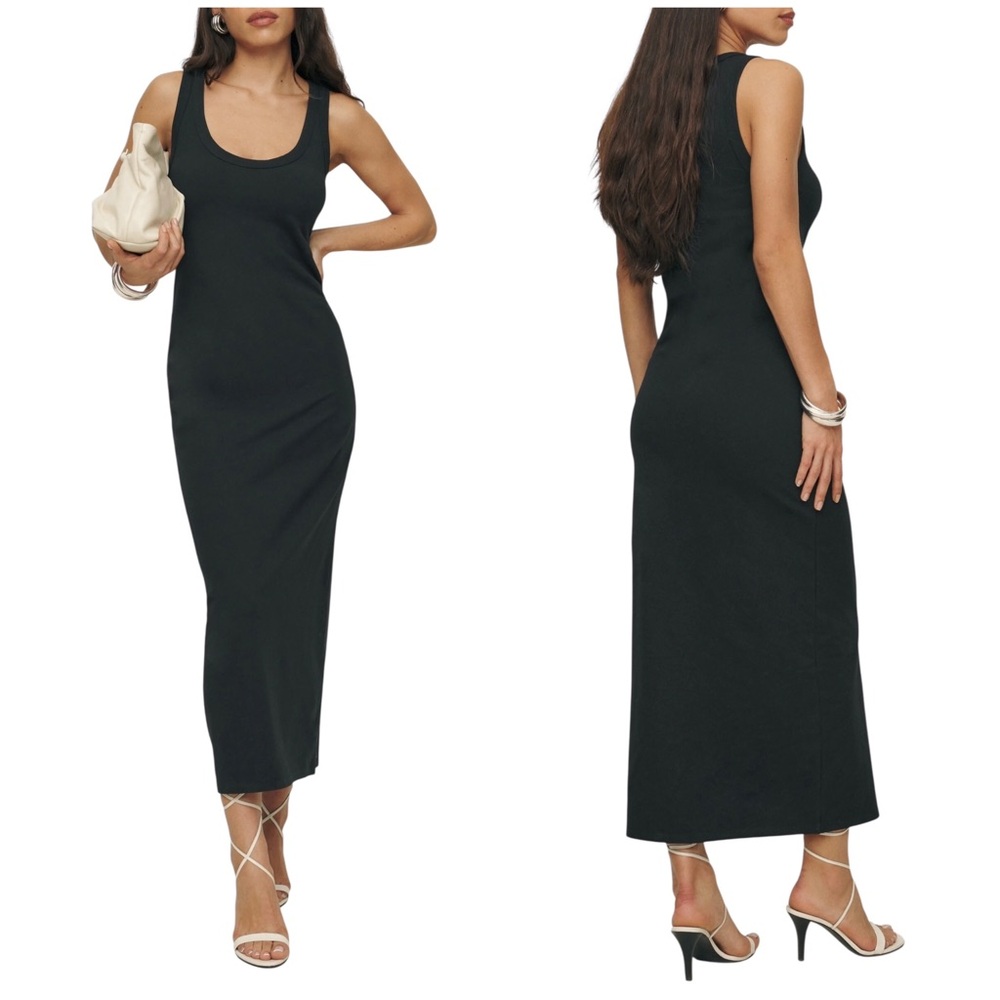 Reformation Bijou Knit Maxi Tank Dress Women's Size Large Black Stretch